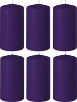 8x Paarse cilinderkaarsen/stompkaarsen 6 x 12 cm 45 branduren - Geurloze kaarsen paars - Woondecoraties