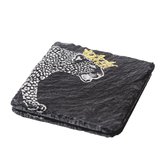 Onderzetters Leopard met gouden kroon - Gegraveerd - Leisteen - Just Slate Company Scotland