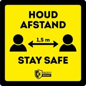 Houd Afstand Vierkant | vloersticker | Corona Veilig & Sociaal| markering |  Geel Zwart | Antislip | Stay Safe | 20 cm