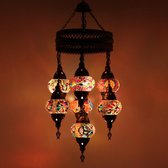 Turkse Lamp -  Hanglamp - Mozaïek Lamp - Marokkaanse Lamp - Oosters Lamp - Authentiek - Handgemaakt- Kroonluchter- Multi Kleur - 7 bollen