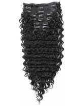 Clip in synthetisch hairextensions curly weave kleur 1 zwart 55cm