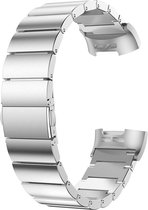 SmartphoneClip® Metaal Classic schakel Zilver bandje geschikt voor Fitbit Charge 3/4