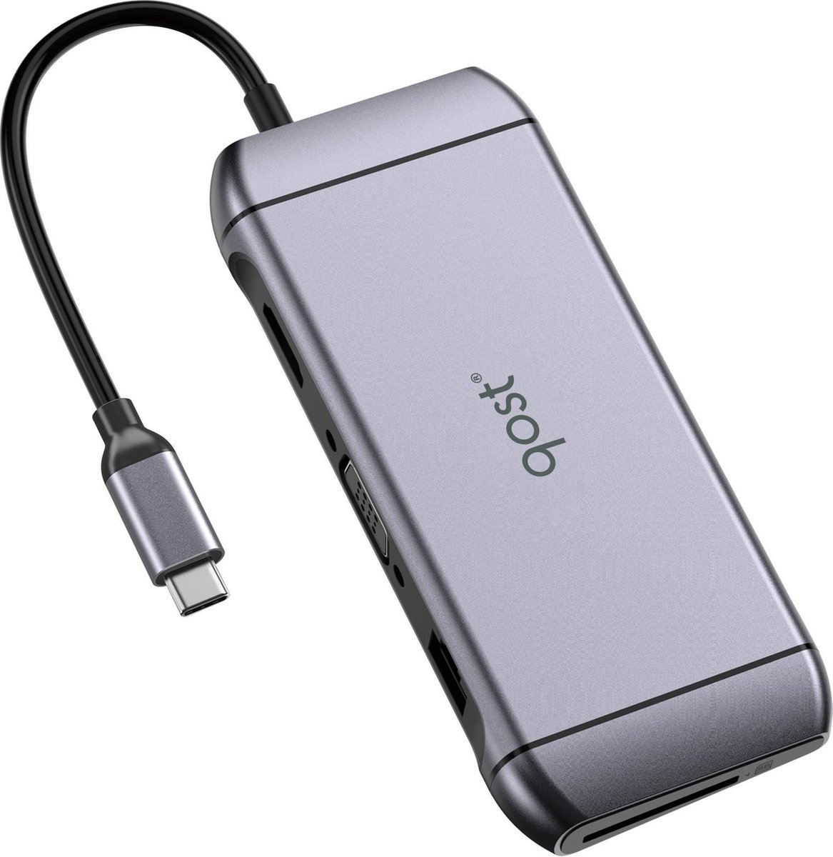 Qost® C1 Universele USB-C Dockingstation - HDMI 4K, VGA, USB-C en 3x USB 3.0 - MacBook (Thunderbolt 3) en Laptops