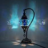 Mozaïek Lamp - Oosterse Lamp - Turkse Lamp - Tafellamp - Marokkaanse Lamp - Boogmodel - Ø 13 cm - Hoogte 42 cm - Handgemaakt - Authentiek - Blauw