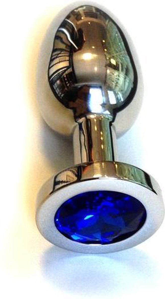 Goedkoopste Buttplug RVS met blauw kristal - small