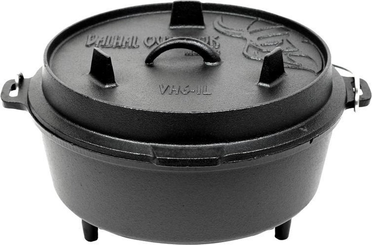 Valhal Outdoor Dutch Oven 6.1L met pootjes | VH6.1L+ | met uitsparing voor kookthermometer!