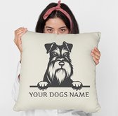 Sierkussen - Dwergschnauzer Eigen Naam - Wit - 45 Cm X 45 Cm