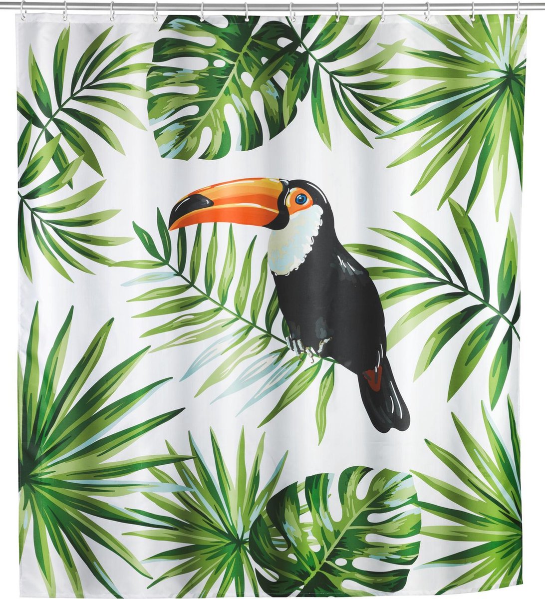 WENKO model Tucan douchegordijn 180 x 200cm in polyester jungle-print | WIT GROEN TOEKAN