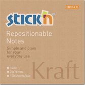 Stick'n sticky notes - memoblok 76x76mm, kraft papier, 100 memoblaadjes