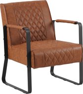 Hip-Wonen.nl -  FAUTEUIL INDUSTRIEEL - COGNAC KUNSTLEER & ZWART STAAL - ZETEL MET ARMLEUNING