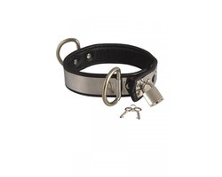Rimba - Verstelbare Lederen Halsband met Metalen Plaat en Hangslot - Stijlvol en Veilig