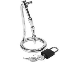 Rimba Bondage Play - Penisplug - Kuisheidskooi - Geribbelde Penis Dwangbuis Met Hangslotje - RVS