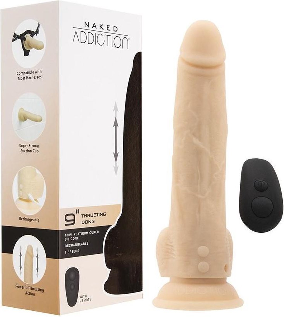 Naked Addiction - Stotende Dildo Met Zuignap En Afstandsbediening - Dubbellaags Siliconen - 18 cm