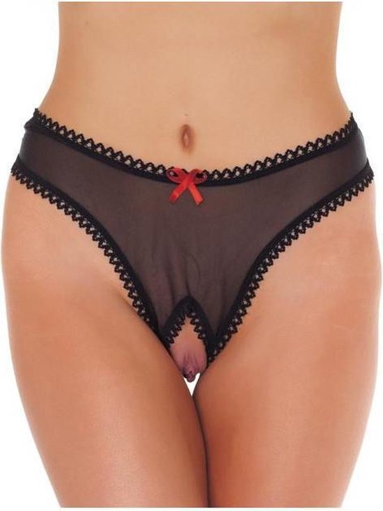 Culotte transparente avec entrejambe ouvert - rouge / noir