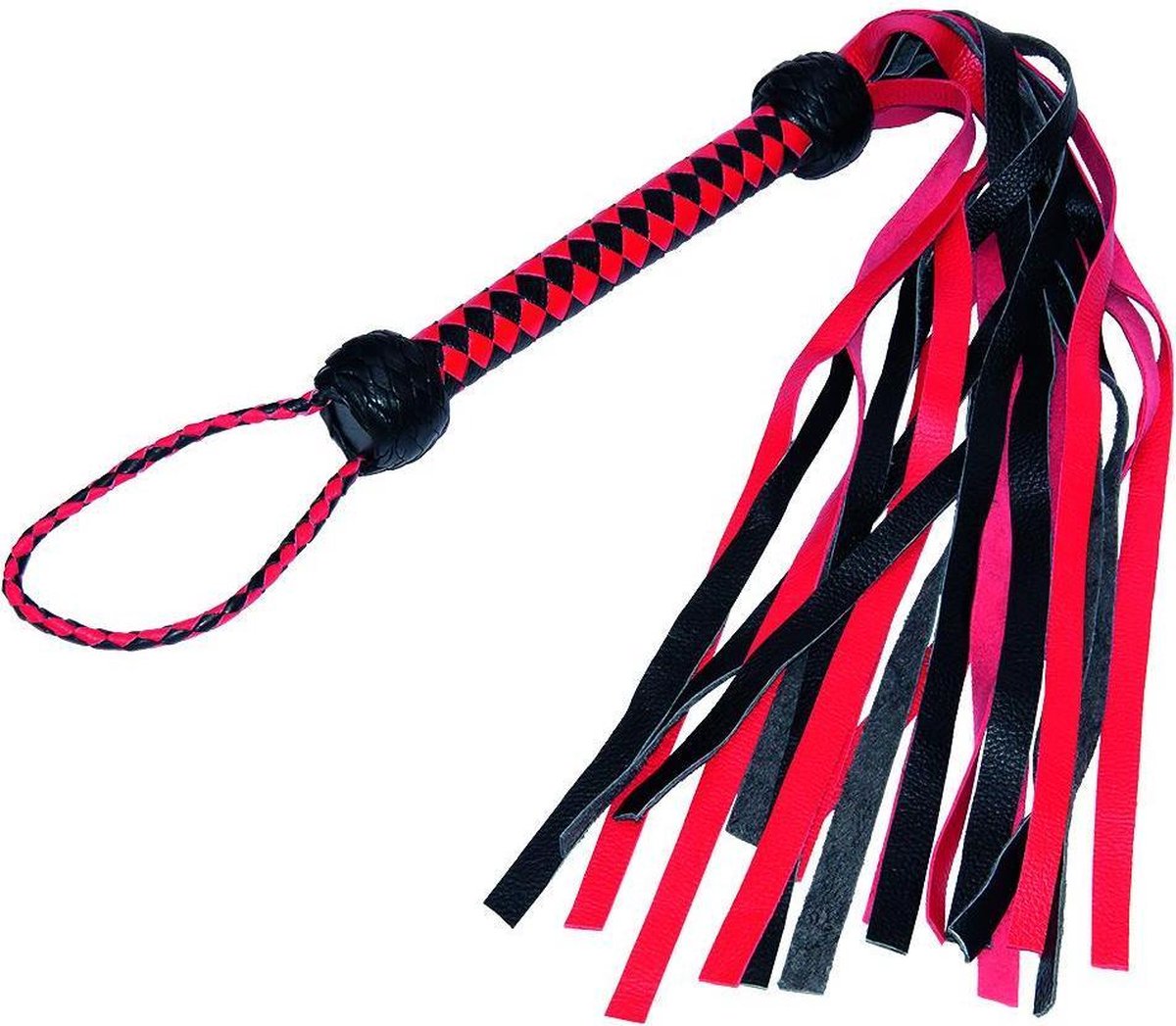 Goedkoopste Zwart/rode flogger met diamant gevlochten handvat