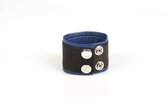 Leren polsband met drukknopen - zwart/blauw