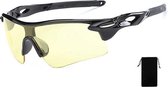 Premium Fiets Zonnebril Heren - Fietsbril Heren - Bril Voor Wielrennen - Zwart met gele (nacht) lenzen - Stootvast - Inclusief Bewaarzakje
