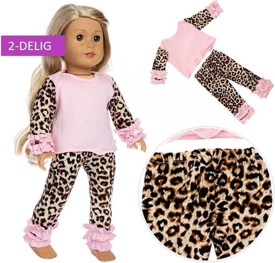 Productie Verplicht Bachelor opleiding Poppenkleding voor meisjes pop - Roze met luipaardprint - Broek en shirt  met stretch -... | bol.com
