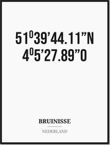 Poster/kaart BRUINISSE met coördinaten