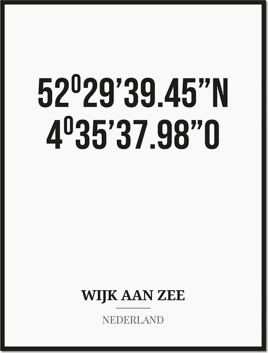 Poster/kaart WIJK AAN ZEE met coördinaten bol