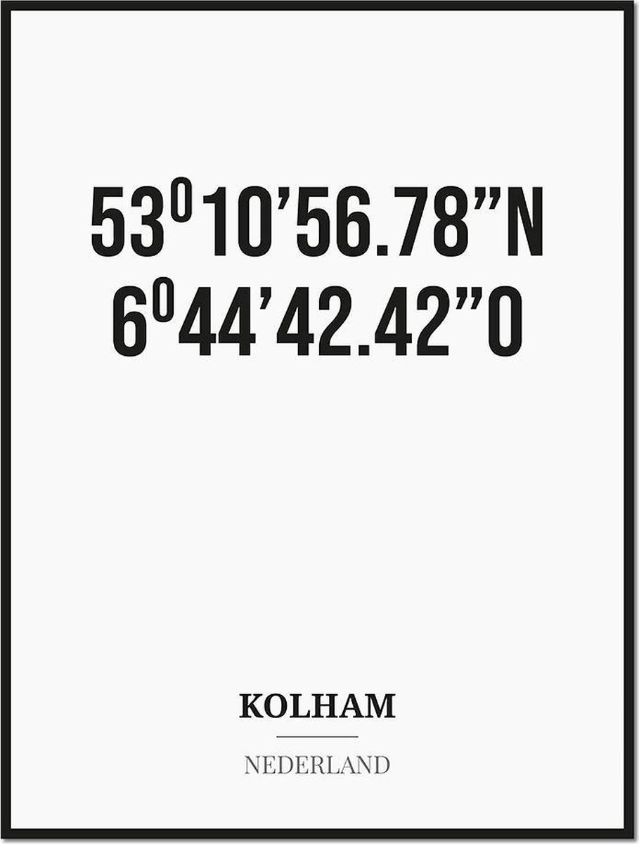 Studio216 Poster/kaart KOLHAM met coördinaten zwart, wit