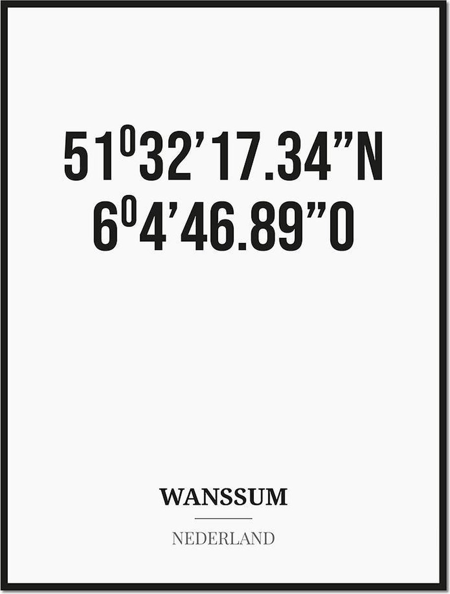Studio216 Poster/kaart WANSSUM met coördinaten zwart, wit