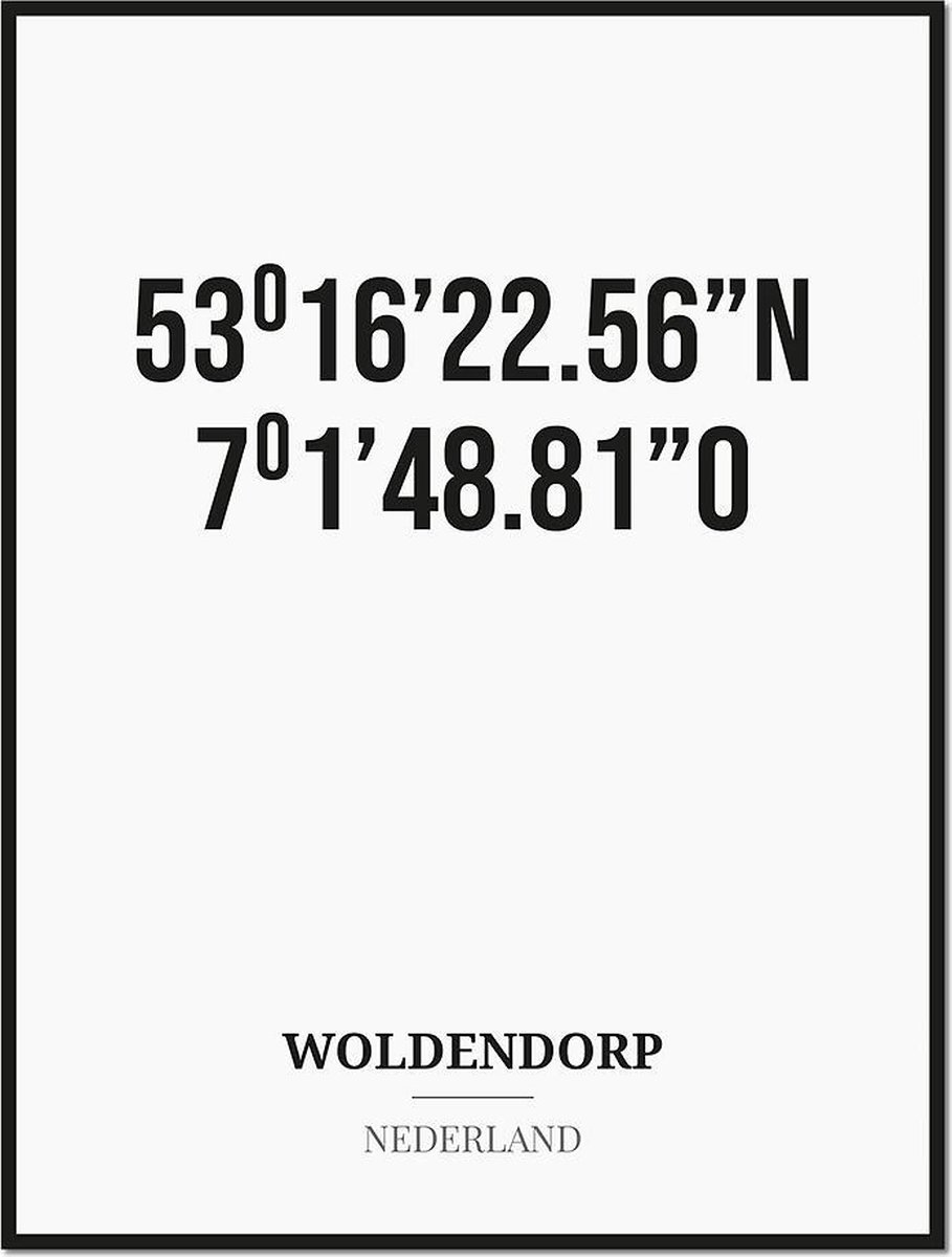 Studio216 Poster/kaart WOLDENDORP met coördinaten zwart, wit