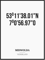 Poster/kaart MIDWOLDA met coördinaten