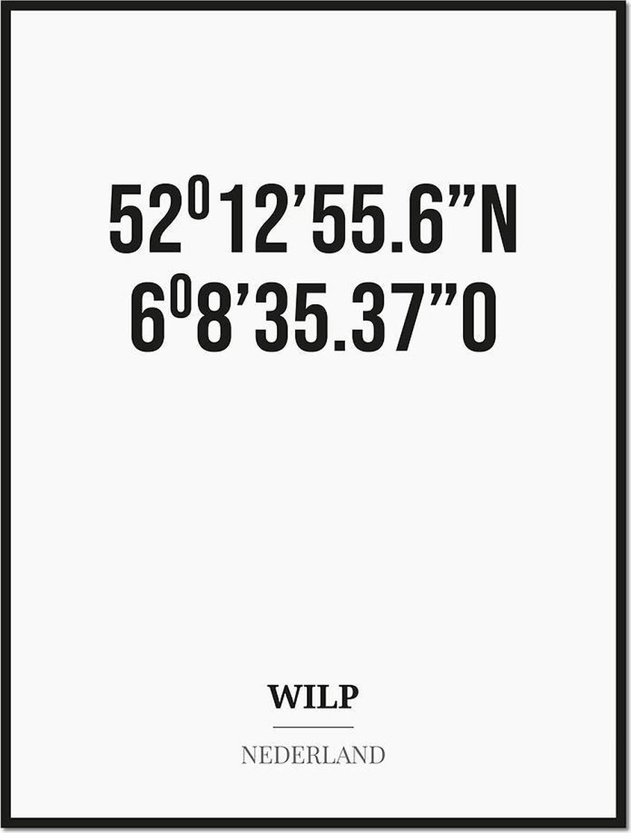Studio216 Poster/kaart WILP met coördinaten zwart, wit
