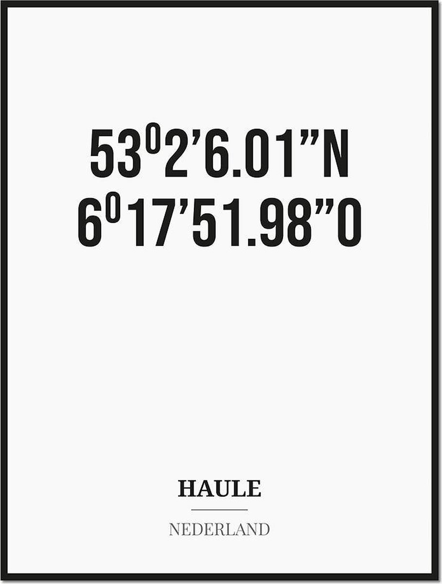 Studio216 Poster/kaart HAULE met coördinaten zwart, wit