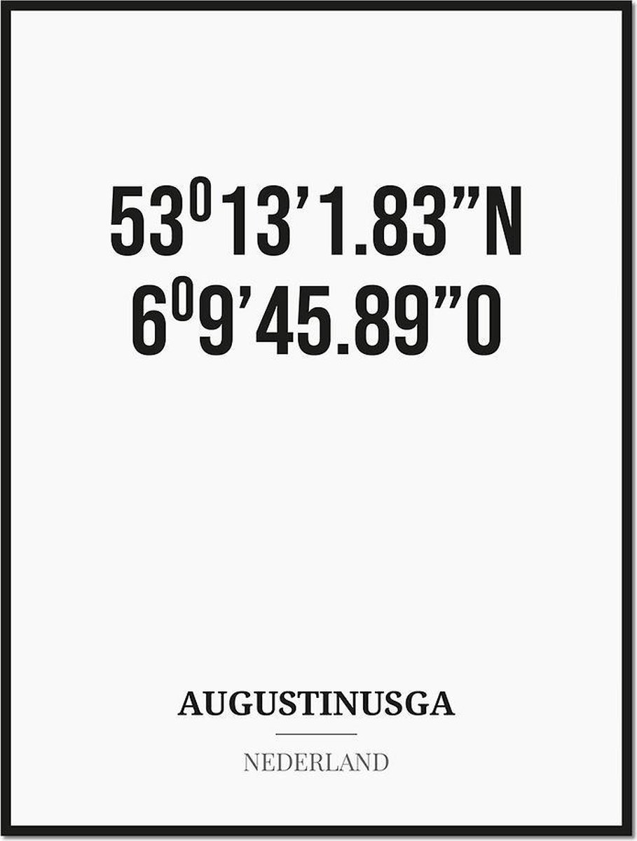 Studio216 Poster/kaart AUGUSTINUSGA met coördinaten zwart, wit