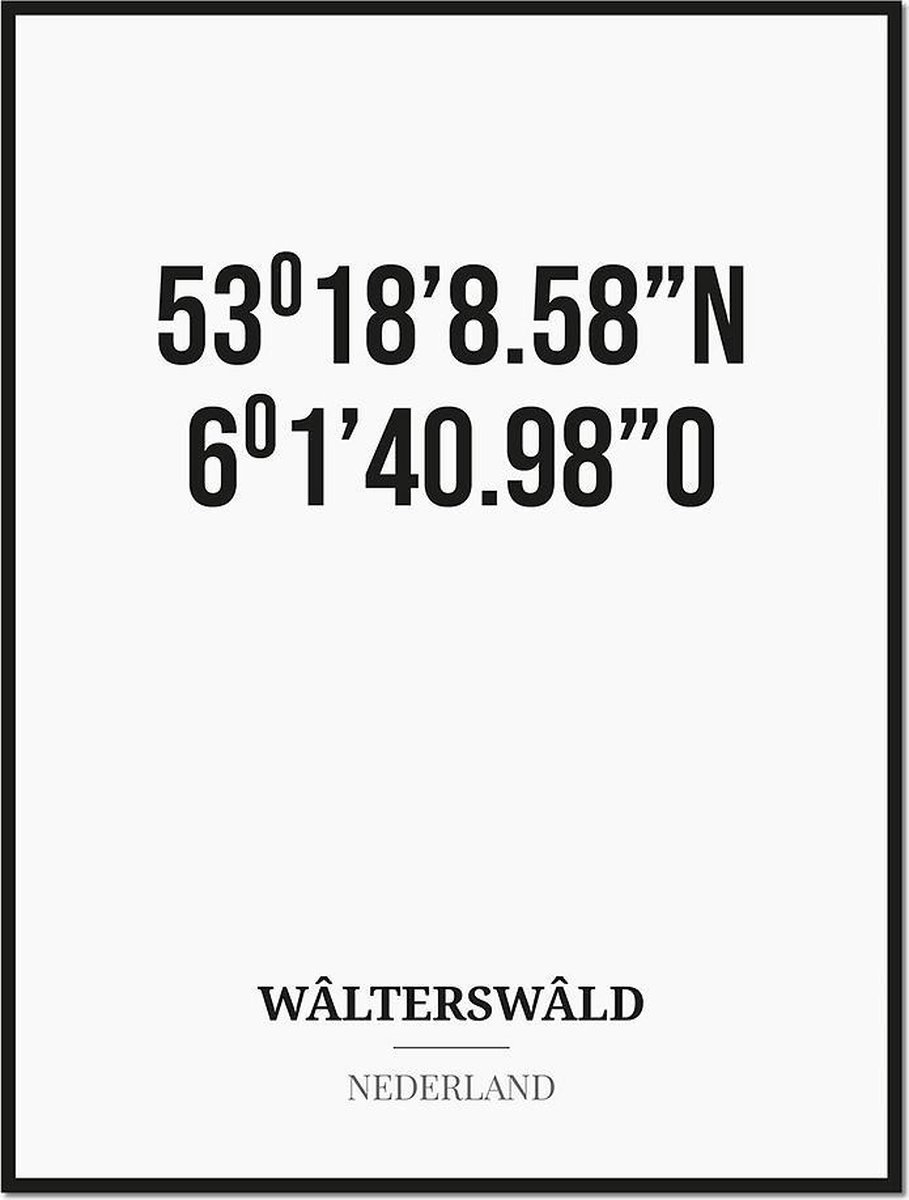 Poster/kaart WÂLTERSWÂLD met coördinaten