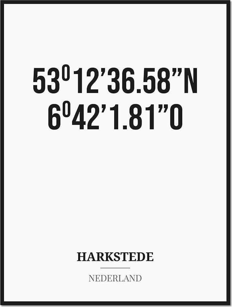Studio216 Poster/kaart HARKSTEDE met coördinaten zwart, wit