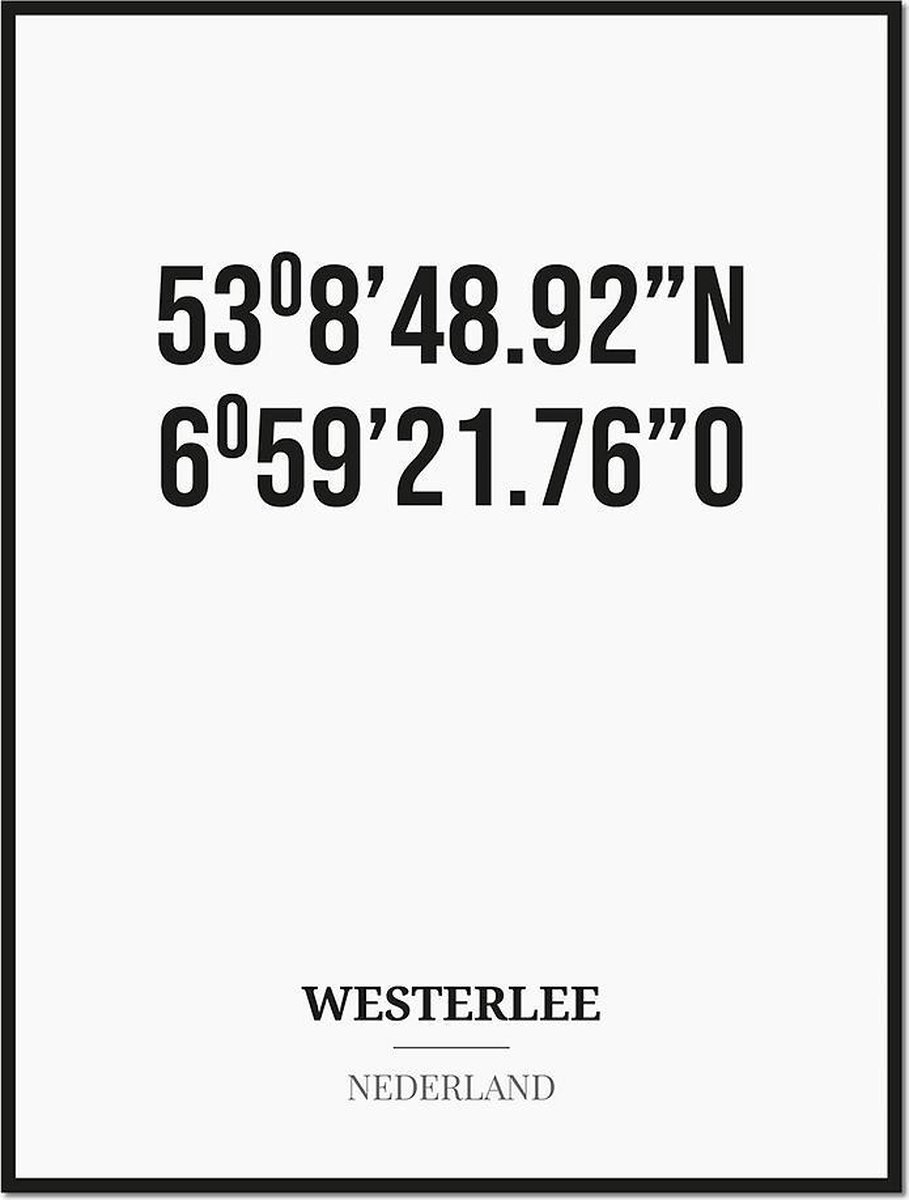 Studio216 Poster/kaart WESTERLEE met coördinaten zwart, wit