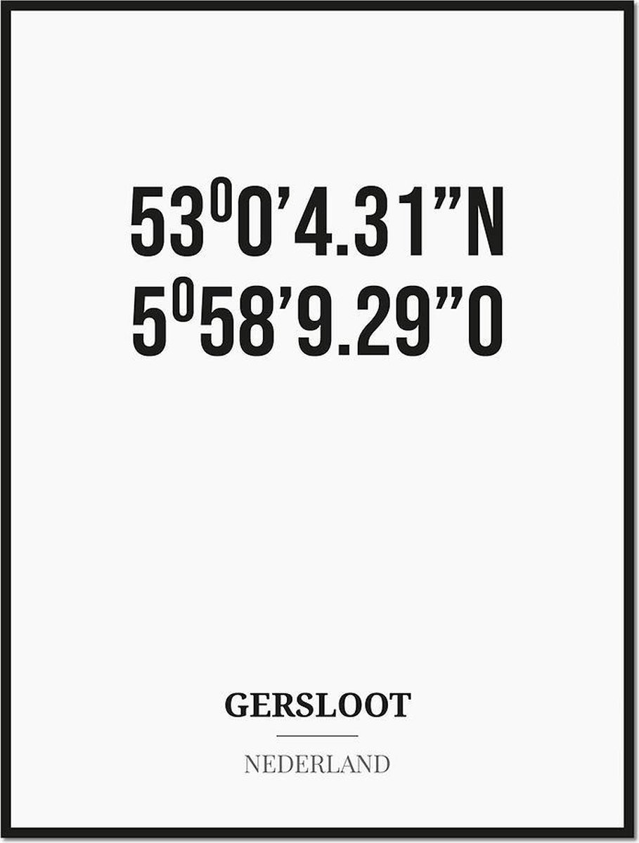 Studio216 Poster/kaart GERSLOOT met coördinaten zwart, wit