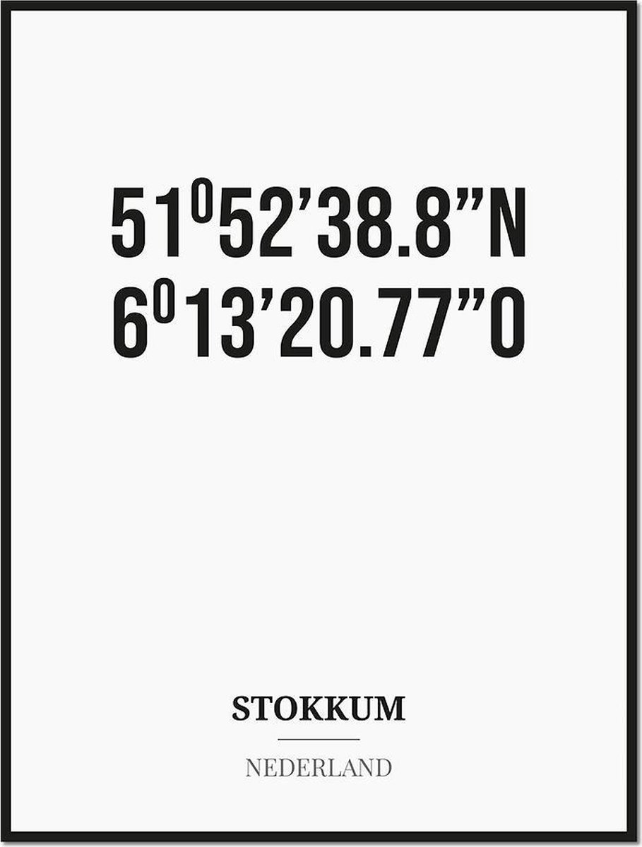 Studio216 Poster/kaart STOKKUM met coördinaten zwart, wit