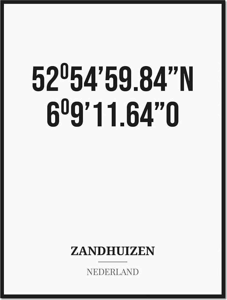 Studio216 Poster/kaart ZANDHUIZEN met coördinaten zwart, wit