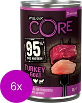 6x Wellness Core Hondenvoer Blik Kalkoen - Geit - Zoete Aardappel 400 gr