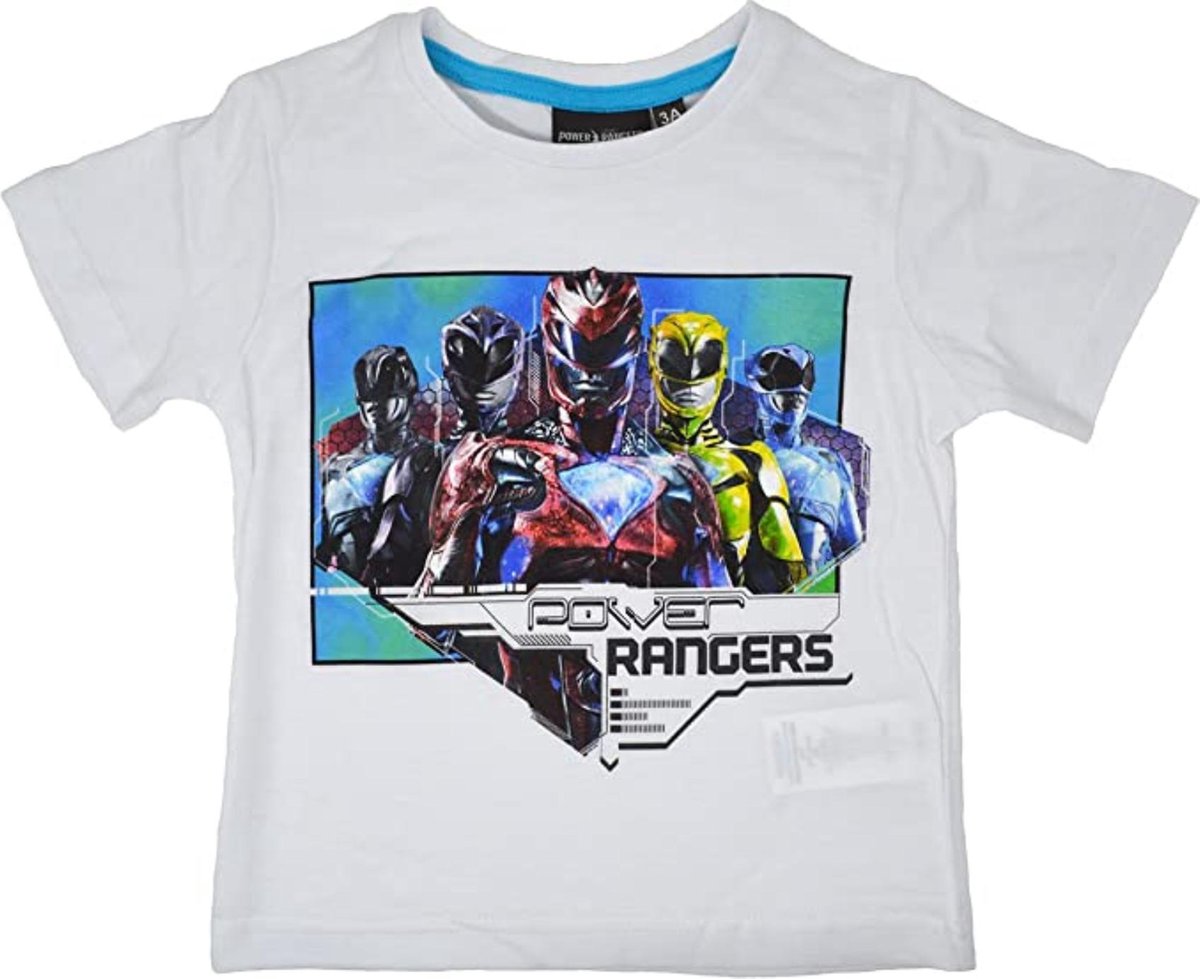 Power Rangers - T-shirt - Model "All Rangers Ready For Battle!" - Wit - 98 cm - 3 jaar - 100 % Katoen