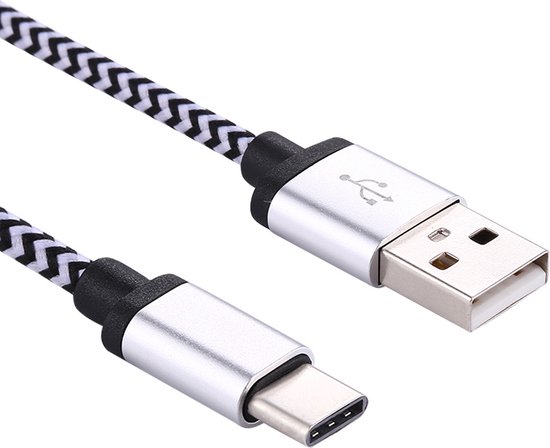 1 m geweven stijl USB-C / Type-C 3.1 naar USB 2.0 Data Sync laadkabel, voor Galaxy S8 & S8 + / LG G6 / Huawei P10 & P10 Plus / Geschikt voor Xiaomi Mi6 & Max 2 en andere smartphones (zilver)