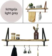 Plankje Roe 98cm - Handles and more® | LICHTGRIJS (Complete set: leren plankdragers + plank eikenhout + roede)