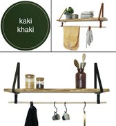 Plankje Roe 98cm - Handles and more® | KAKI (Complete set: leren plankdragers + plank eikenhout + roede)