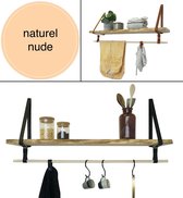 Plankje Roe 98cm - Handles and more® | NATUREL (Complete set: leren plankdragers + plank eikenhout + roede)