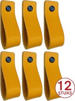 Leren handgrepen - Okergeel- 12 stuks - 16,5 x 2,5 cm | incl. 3 kleuren schroeven per leren handgreep