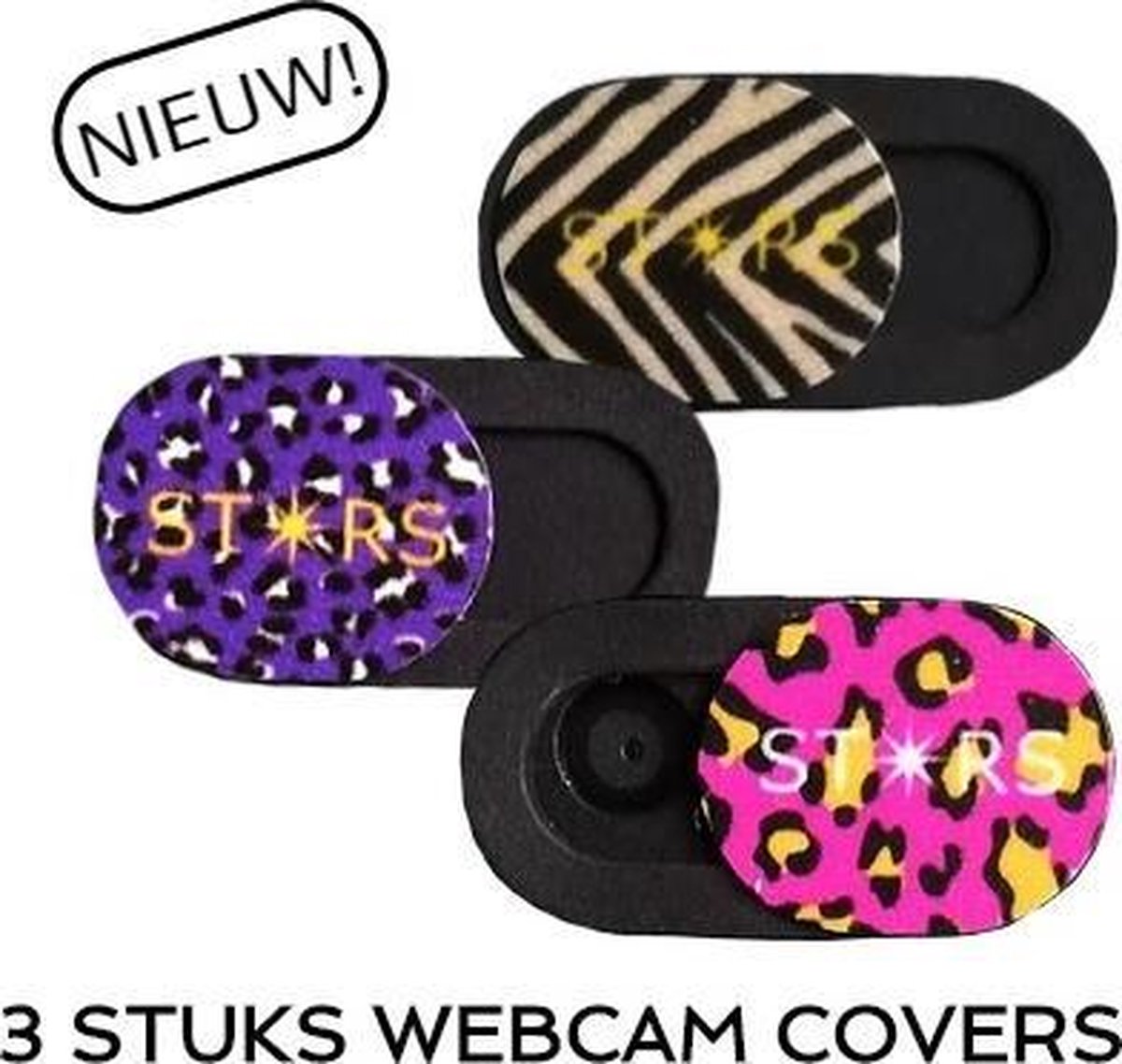 STARS - Webcam Covers Dierenprint - 3 Stuks - Geschikt voor Laptop, Tablet, MacBook en Telefoon