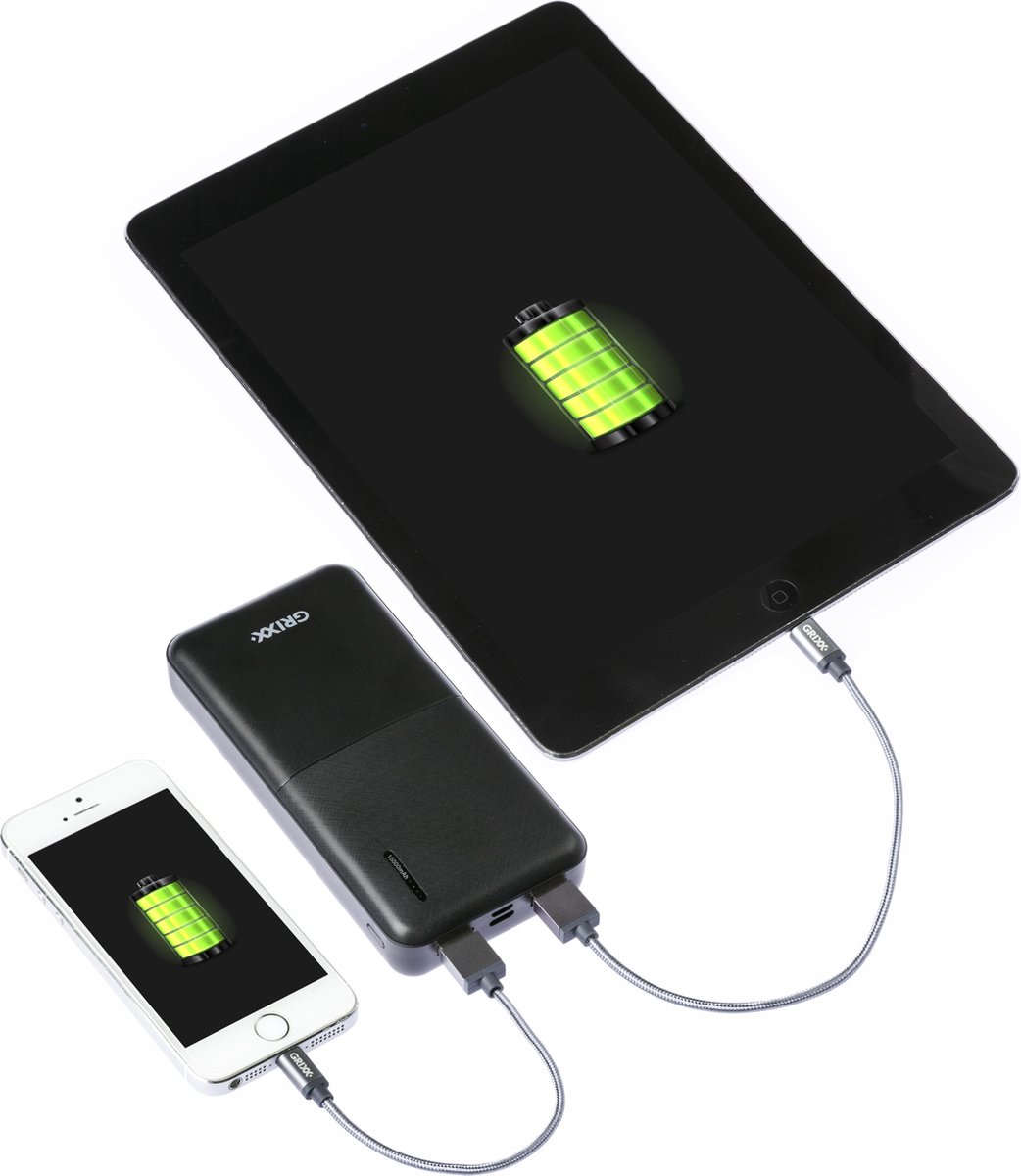 Grixx Optimum Powerbank - 15000mAh - Micro USB en USB-C - Zwart | bol.com