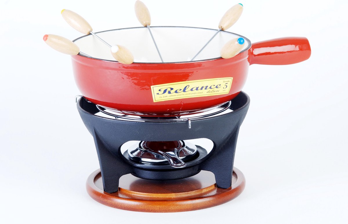 Kaas fondueset Compleet met warmhoudrechaud - Caquelon - gietijzer Ø 24 cm. rood | bol.com