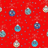 Cadeaupapier - Xmas on Glossy - Kerstballen op Rood - 70cm x 200m