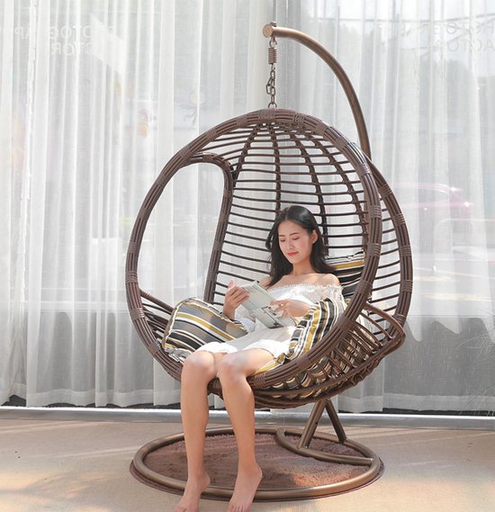 Russle - hangstoel 1 persoons bruin bamboe look met off white kussens |  bol.com
