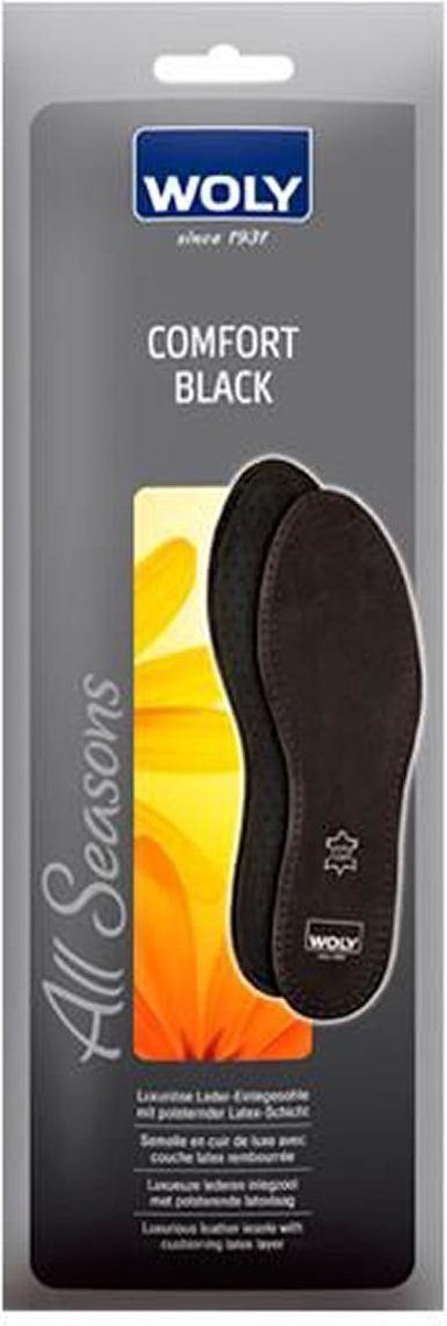 Woly Comfort Black is een luxe zwart lederen inlegzool met polster latexlaag maat 41